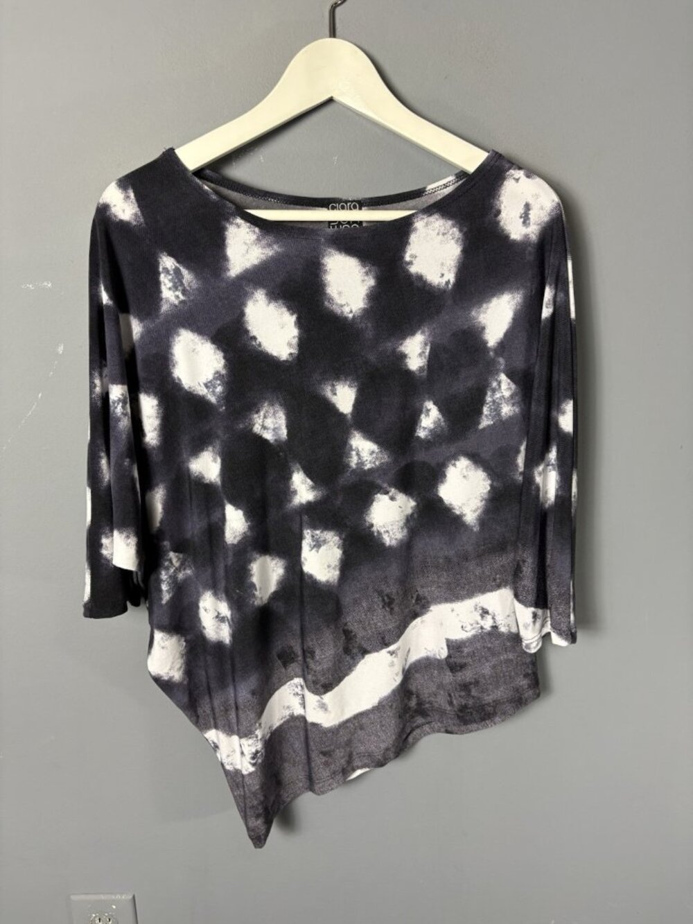 CLARA SUN WOO Womens XS Dolman Sleeve Top Asymmetrical Hem Lagenlook